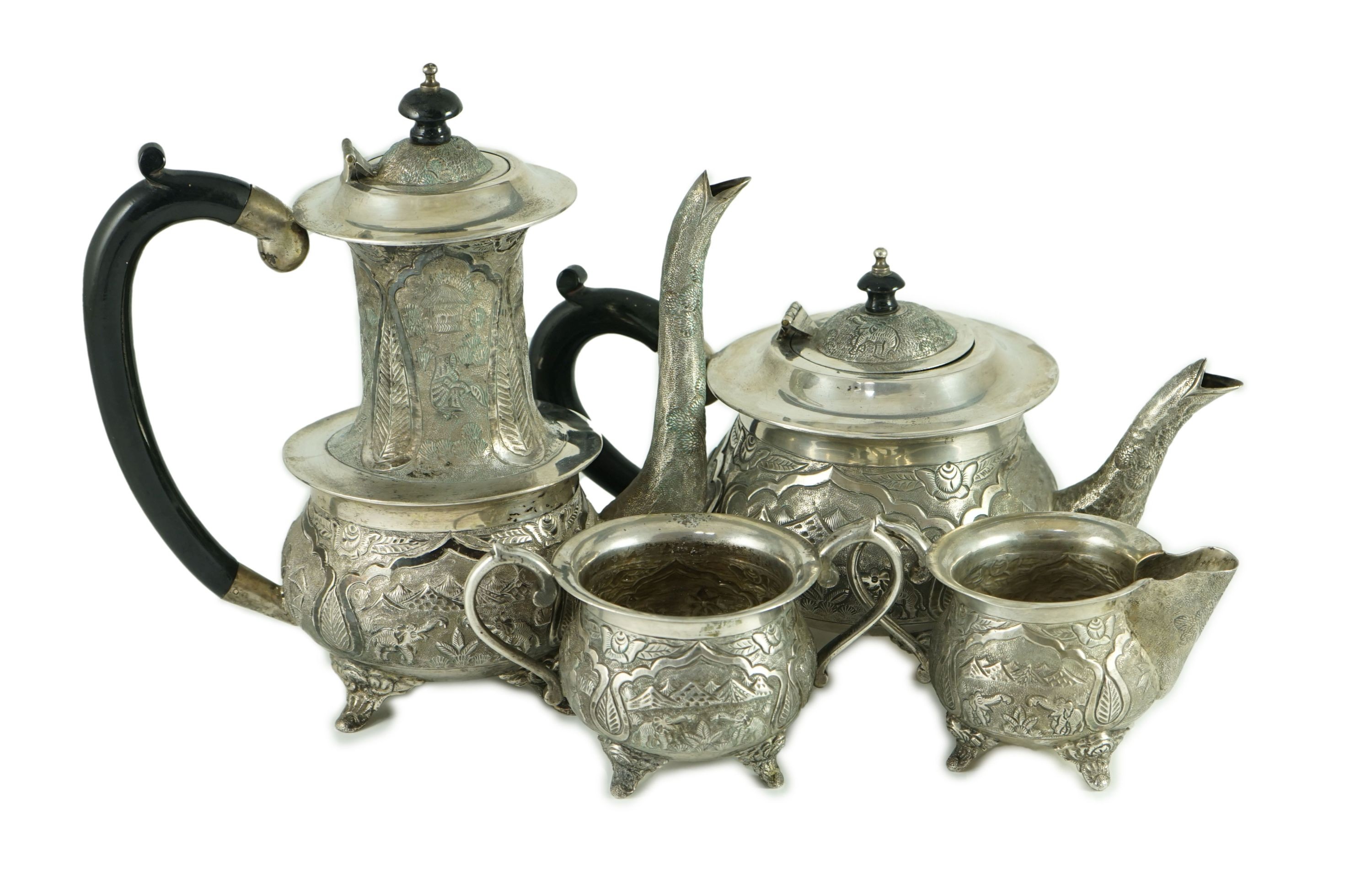 A 20th century Indian four piece silver tea and coffee service